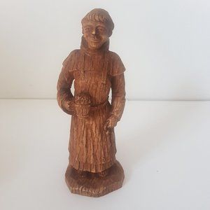 Vintage FRIAR Hand Carved Wood Sculpture with Beer Mug Unmarked Very Detailed
